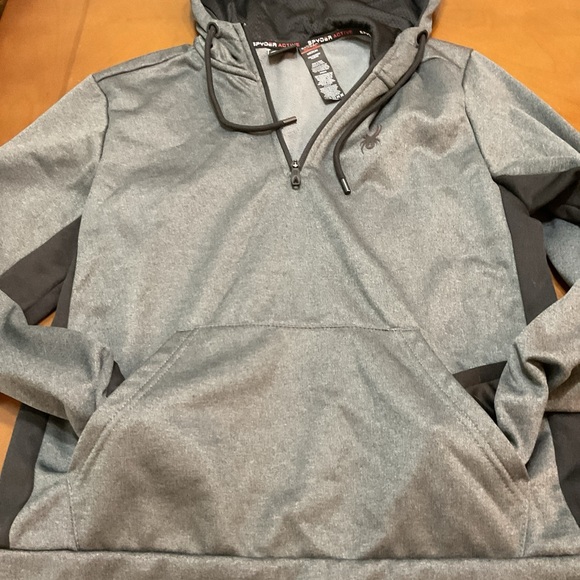 Spyder Mens Gray Active ProW=B Long Sleeve Quarter-Zip Pullover Hoodie Size M - Picture 7 of 9